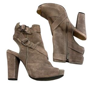 MIA | Leighton Slouch Peep-Toe Ankle Boots in Taupe Suede